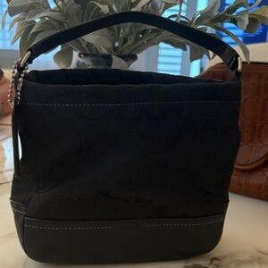 Coach Black Nylon Shoulder Bag with Leather Trim